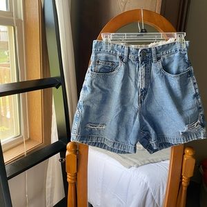 distressed mom jean shorts
